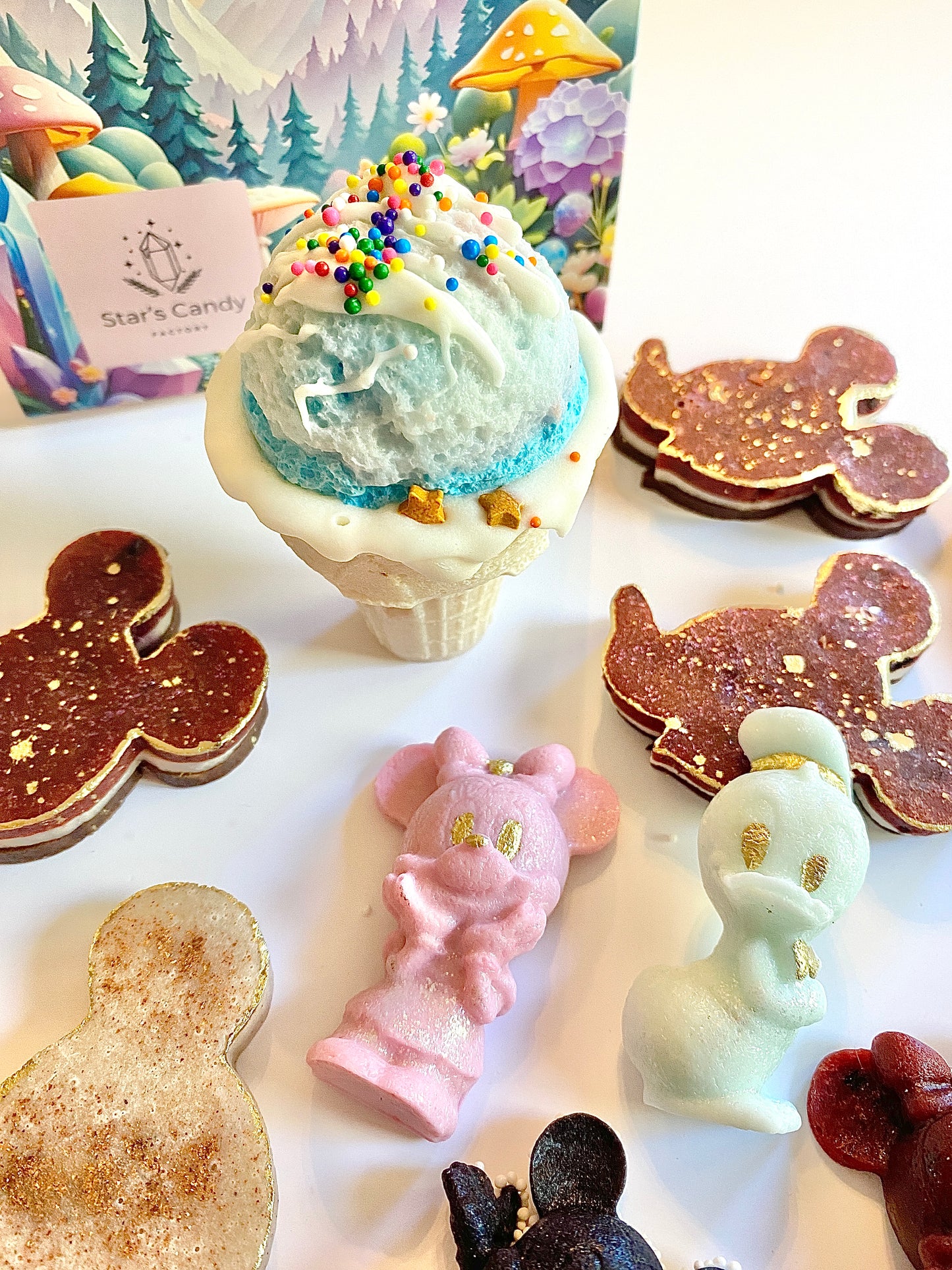 Disney 70th Anniversary Celebration Candy Set – Kohakuto Crystal Candy Gift, Disney Castle & Mickey Treats with Keychain + Stickers